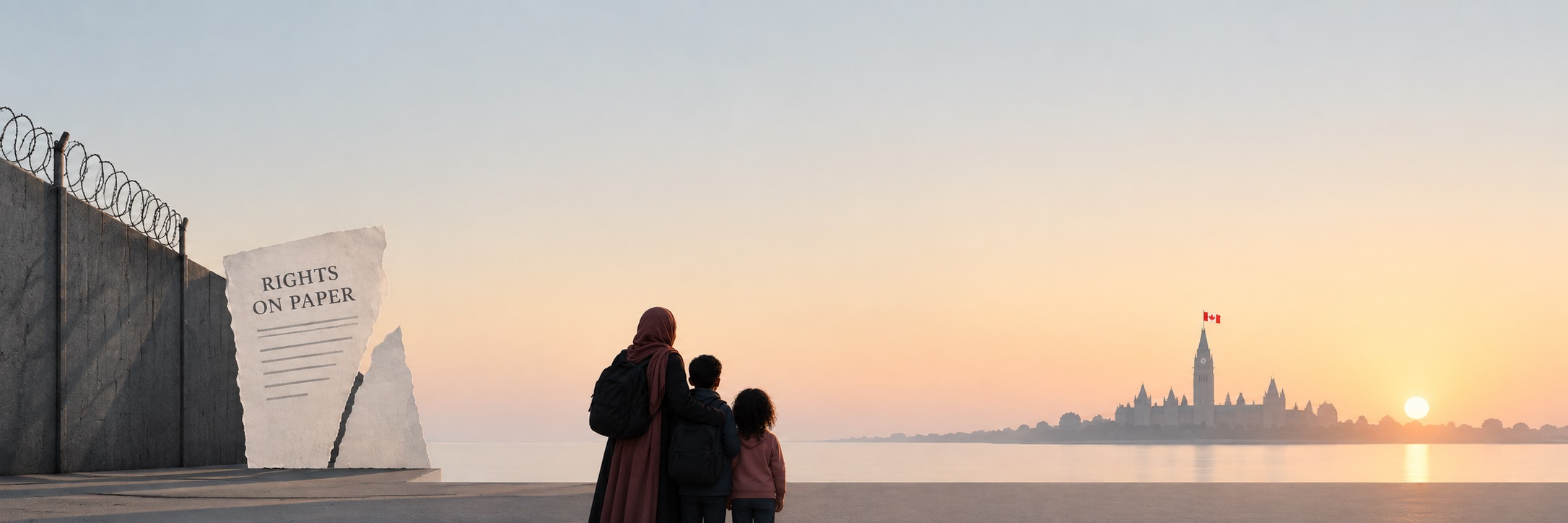 Refugee family facing barriers despite legal rights, illustrating the Federal Court of Canada’s decision on refugee resettlement and durable solutions.